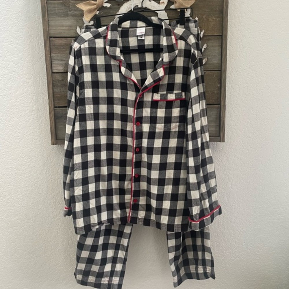 Hanna Anderrson black white checkered cotton flannel pajamas size L/XL